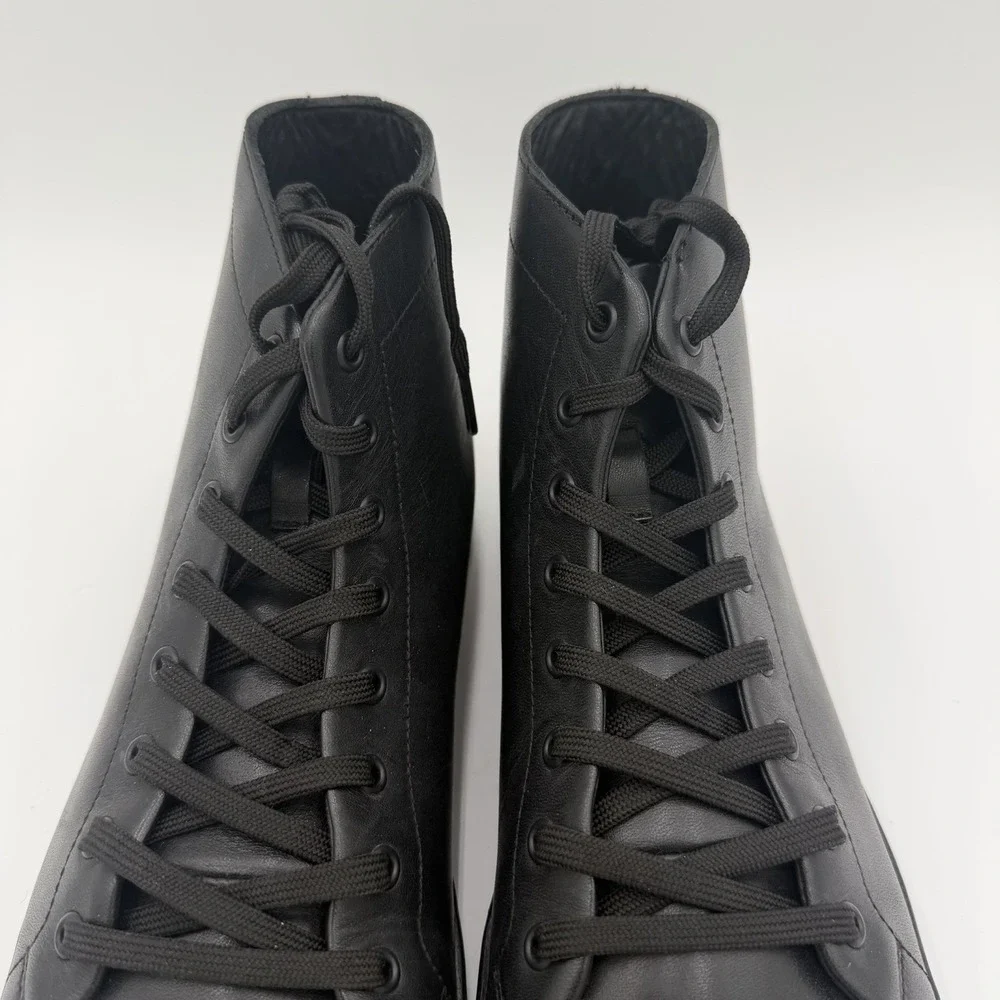 Black Leather High Top Sneakers Men's Size‎ 10 Lace Up Shoes Goth Moto Biker
